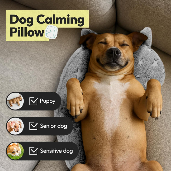 Dog Calming Pillow, Glow in the Dark Dog Put Head On, Soft Question Mark Pillows for Dogs, Kids, Adults, Washable Dog Bed Pillow, Cozy Dog Body Pillow (M Gray)