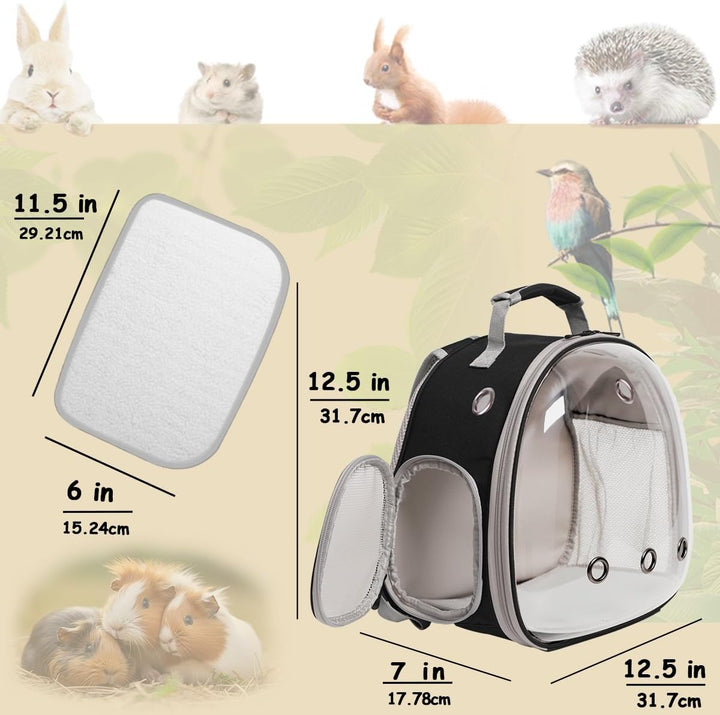 Bearded Dragon Carrier Backpack with Security Printing Harness Leash Set, Reptile Lizard Space Capsule Astronaut Clear Bubble Window Travel Carrier for Small Animal Guinea Pig(Black, Security Harness)