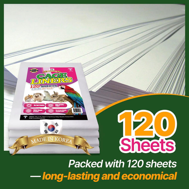 Bird Cage Liner - 120 Paper Sheets, 20" X 18", 2.9 Lb - Ideal for Pet Habitats, Bulk Pack for Long-Lasting Use, Newsprint Texture, Convenient Parcel Packaging