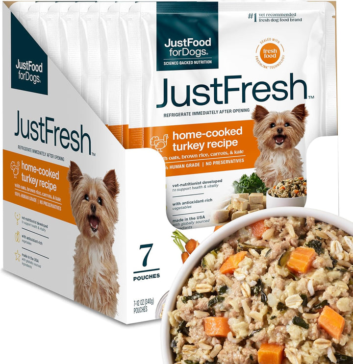 Justfresh Wet Dog Food, Fresh Pet Meals and Toppers with No Preservatives, Resealable Package, Human Grade, Home-Cooked Chicken, 12 Oz - 7 Pack
