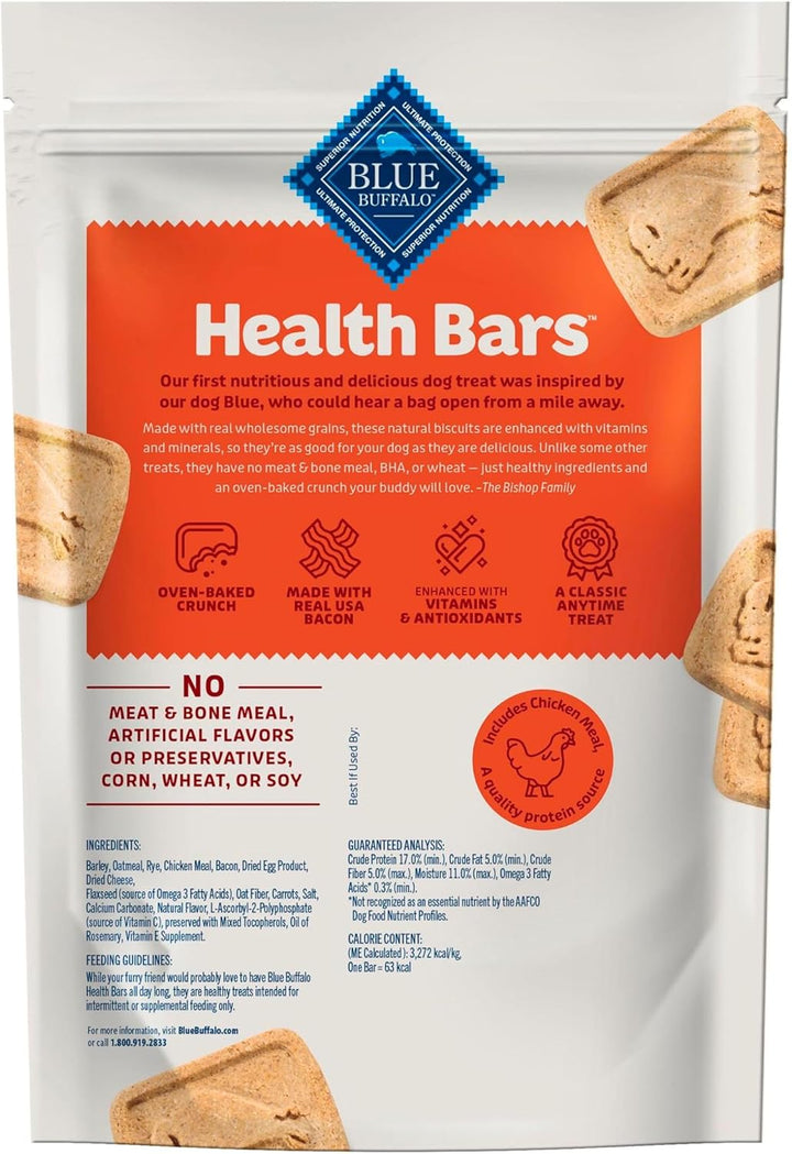 Health Bars Crunchy Dog Biscuits, Oven-Baked with Natural Ingredients, Bacon, Egg & Cheese , 16-Oz Bag