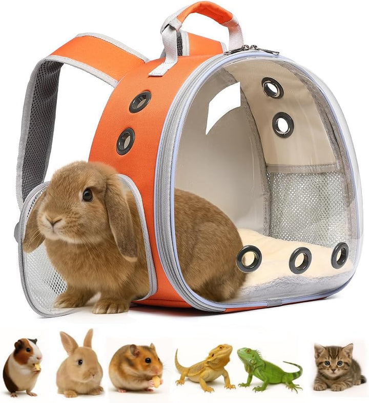 Bunny Carrier, Guinea Pig Carrier,Small Animal Carrier Backpack for Rabbit,Bearded Dragon, Lizard,Hamster,Kitten. Breathable Pet Travel Cage Bag Perfect for Vet Visits & Outdoor Adventures (Black)
