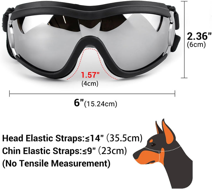 Dog Goggles Dog Sunglasses for Medium to Large Breed Anti-Uv Eye Protection with Adjustable Straps- Silver