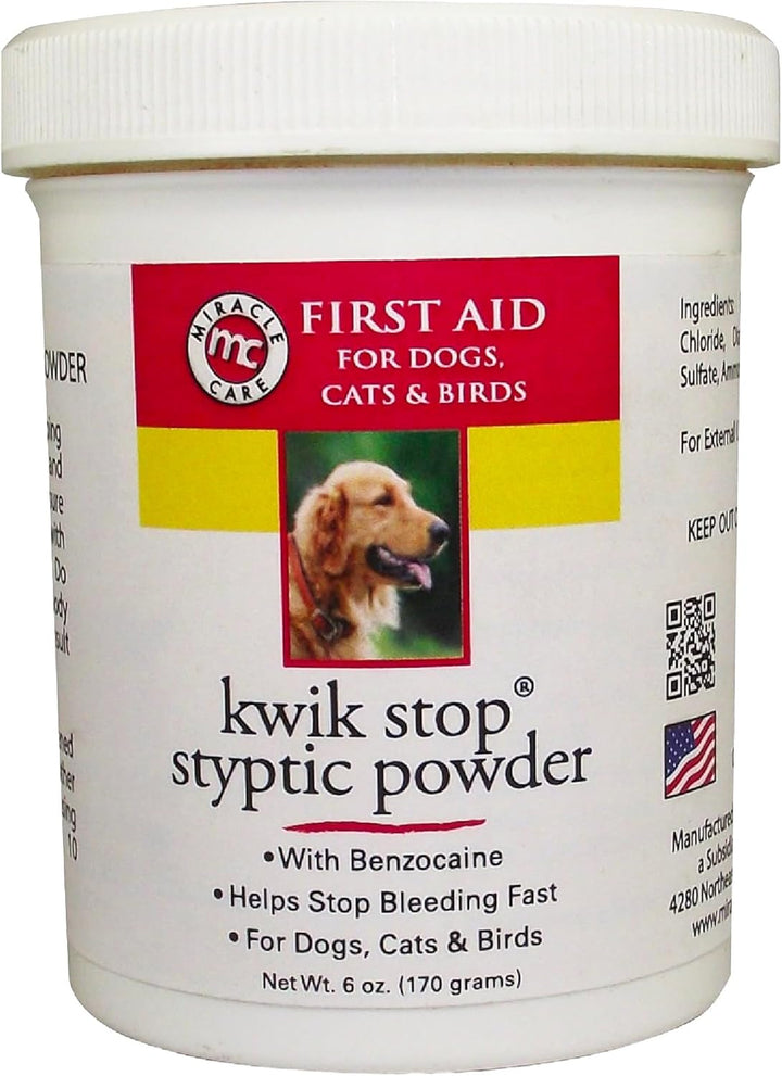 Kwik Stop Styptic Powder for Dogs, Cats and Birds, 0.5 Ounce, Fast Acting Blood Stop Powder with Pain Relieving Benzocaine