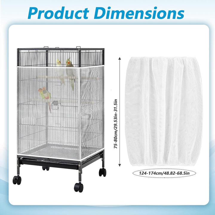 Large Bird Cage Net, Universal Adjustable Bird Cage Covers Mesh Polyester Birds Cages Seed Catcher Parakeet Cages Liners Birds Cagees Accessories for Birdcage Parakeet Parrot Enclosures (White)