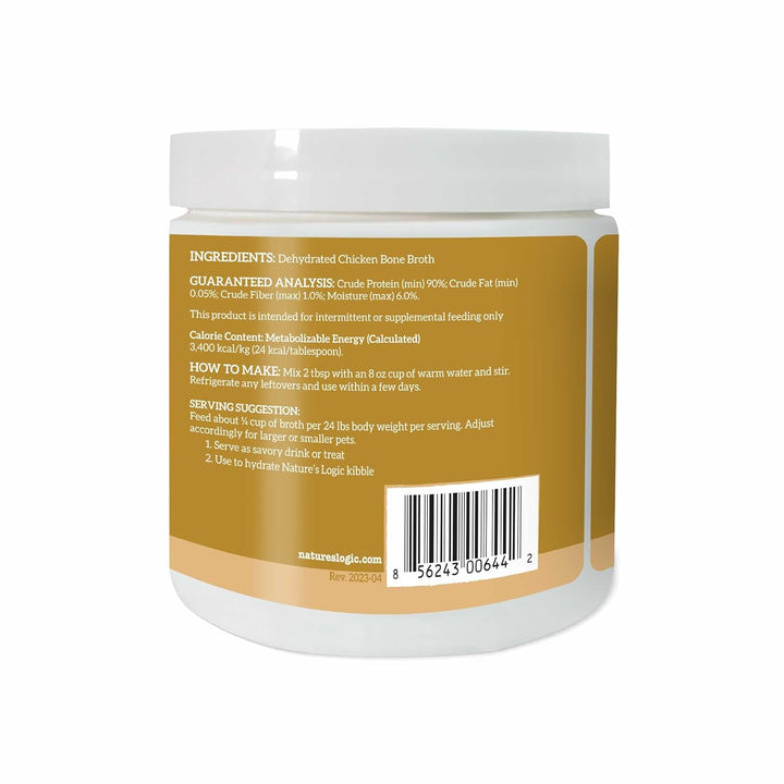 Dehydrated Bone Broth Powder - 100% Natural Dog & Cat Topper - Rich in Glucosamine & Chondroitin - Boosts Immune System - Gluten-Free, No Synthetic Ingredients - Chicken, 6Oz