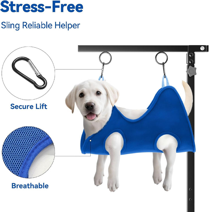 Adjustable Foldable Dog Grooming Arm with Heavy-Duty Clamp: 26" to 40" Height, Includes Safety Hammock & No-Sit Holders – Perfect Grooming Restraint for Small & Medium Dogs at Home or Salons