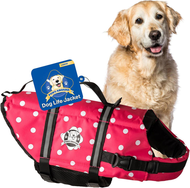 Dog Life Jacket - Swimming Vest for Dogs, Adjustable, Reflective, Comfortable, Multiple Colors, Patterns, Xx-Small to Extra Large Dog Swim Vest with Handle (Red, Large)