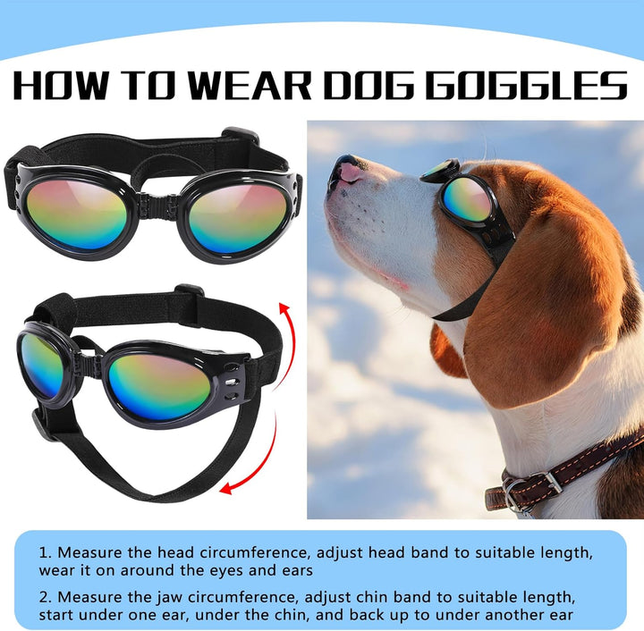 Dog Sunglasses Dog Goggles for Medium Large Breed Dogs, Wind Dust Fog Protection Eye Wear Pet Glasses with Adjustable Strap for Motorcycle Car Driving Bike Riding Hiking Swimming over 15Lbs Black