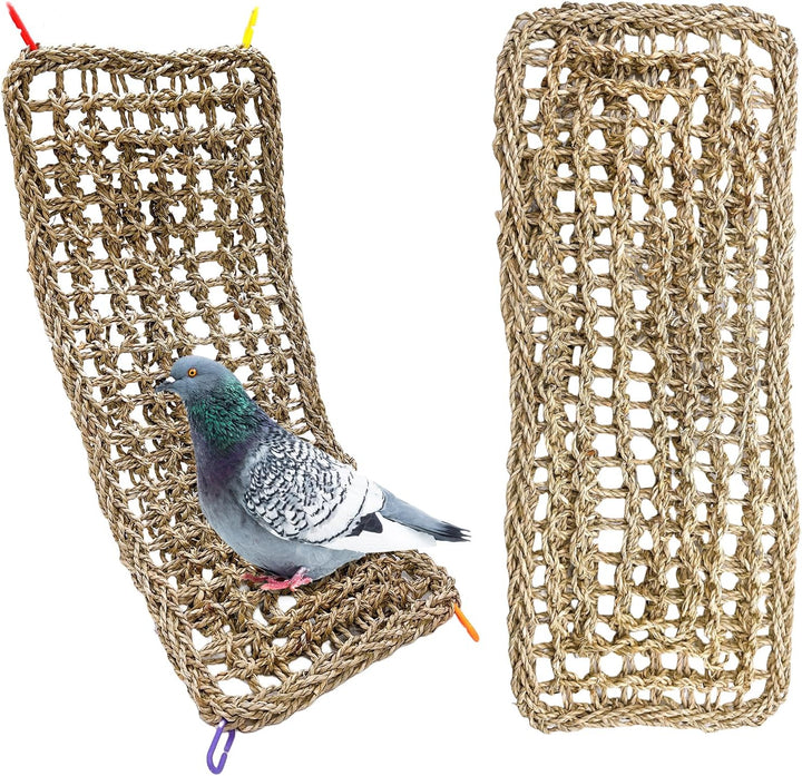 Bird Seagrass Mat 30" × 7" Parrot Natural Grass Woven Net Hammock Parakeet Climbing Rope Ladder Mat Chew Toys Cage Accessories for Pigeon Macaw Cockatiel Conure Budgie Cockatoo Rat Bearded Dragon