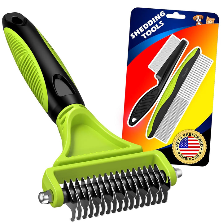 3PCS Pet Grooming Rake & Metal Comb & Flea Comb for Cats and Dogs, Double-Sided Dematting Tool, Extra-Wide Deshedding Dog Brush for Long Hair to Effectively Remove Tangles, Knots and Mats (Blue)