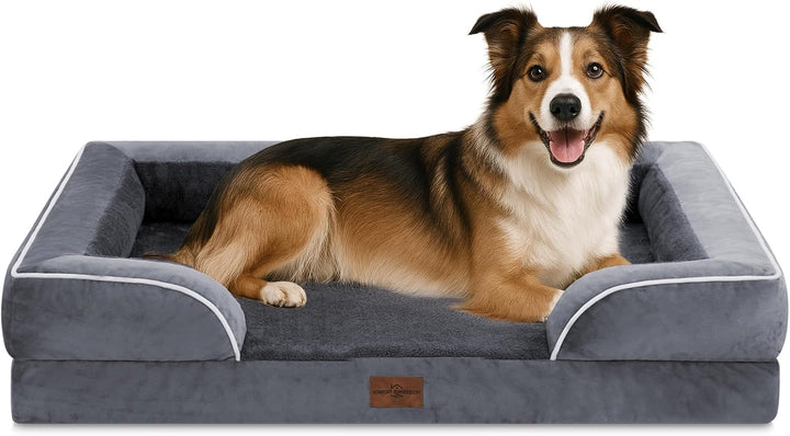 Orthopedic Dog Bed for Extra Large Dogs 42X30 Inch, Waterproof Supportive Egg Crate Foam XL Pet Bed with Removable Bolsters, Dog Couch with Washable Cover & Non-Slip Bottom, Grey