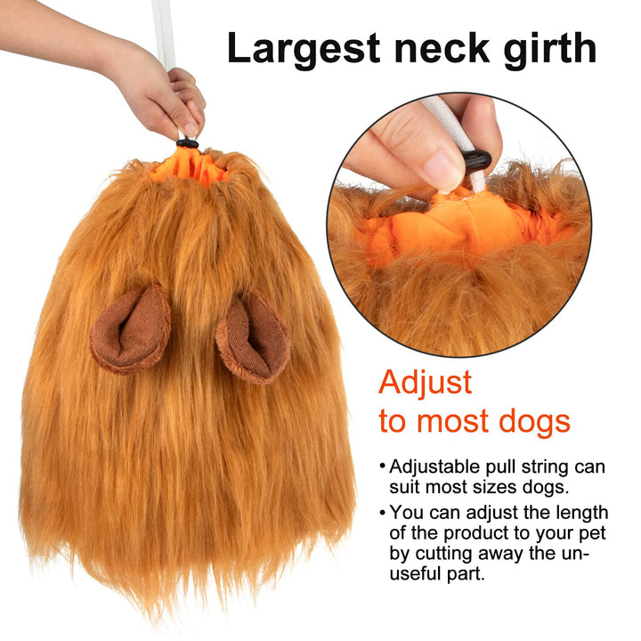Lion Mane for Dog Costume, Realistic Funny Lion Wig for Medium to Large Sized Dogs, Halloween Fancy Mane (Brown Ear Tail)