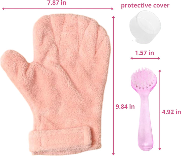 Hamster Calming Bite Proof Gloves and Grooming Brush Set, Hamster Bite Resistant Gloves Massage Brushes, Anti-Bite Glove Grooming Supplies for Small Animals Rabbit Rat Sugar Glider (Pink)