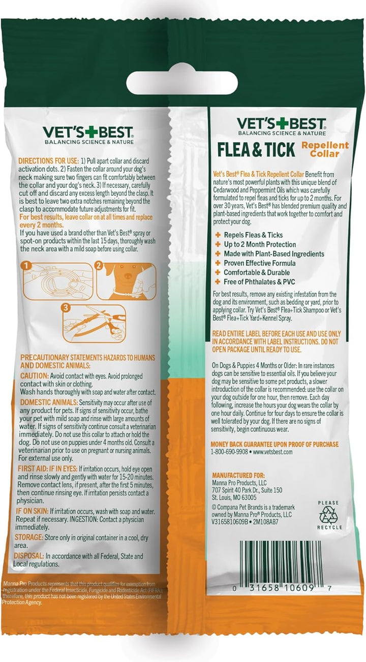Natural Flea and Tick Collar for Dogs – Natural Repellent Collar with Plant-Based Ingredients – Flea and Tick Prevention and Treatment – Fits Small to Large Dogs – up to 20” Neck Size