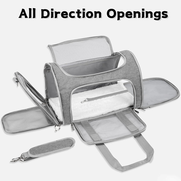 Soft-Sided Cat/Dog/Pet Carrier, Collapsible Pets Travel Carriers for Big Cats/Small Dogs with Shoulder Strap & Removable Mat, Mesh Puppy Carry Bag, up to 16 Lbs, TSA Airline Approved(Gray)