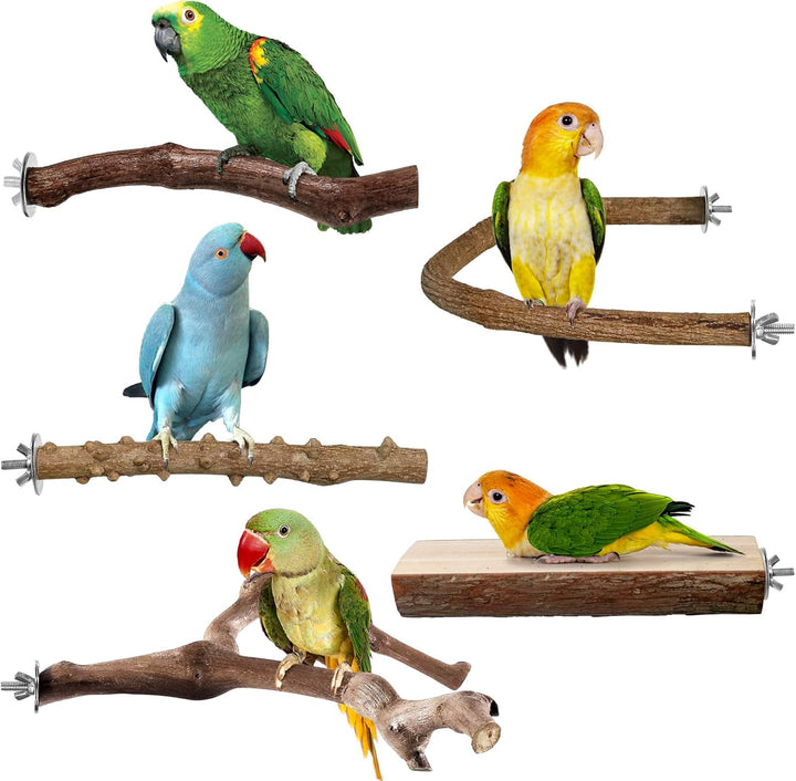 Bird Perches, 6Pcs Natural Wood Birds Stand Branch, Bird Perch Chewing Stick Cage Accessories Parrot Climbing Standing Branches Paw Grinding Fork Sets for Parakeet Lovebirds Cockatiels