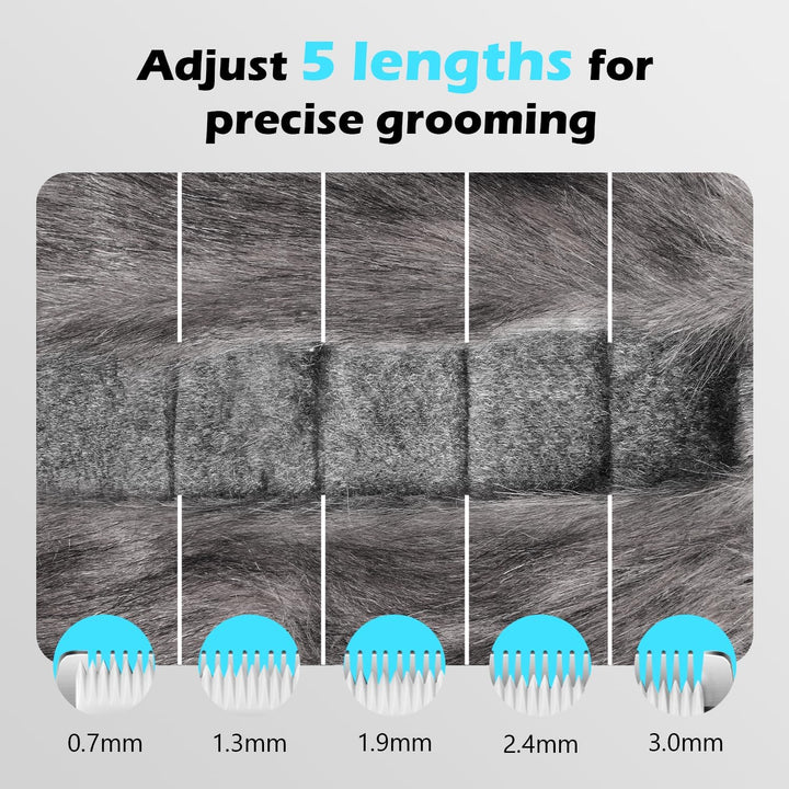 Cat Clippers for Grooming with 5-In-1 Blade, Cat Grooming Kit Cordless Rechargeable Hair Trimmer Detachable Stainless Steel Blade Pet Shaver for Small Kitty Paw Face Head Body