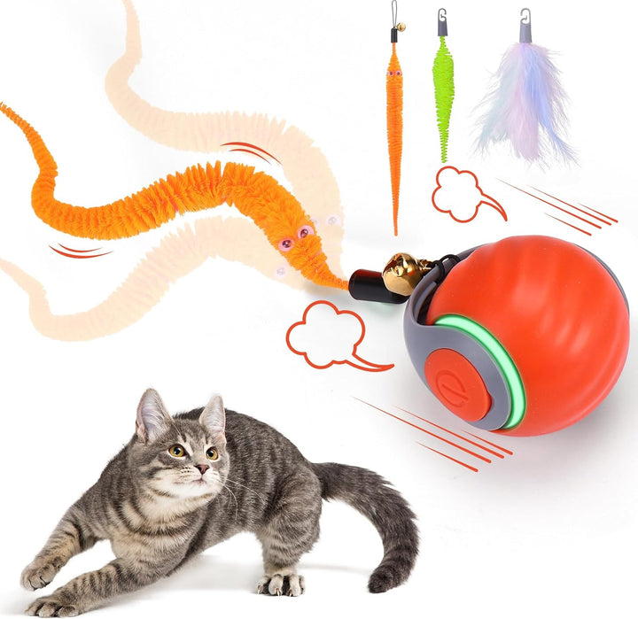 Interactive Cat Toy Ball - Automatic Interactive Cat Toys for Indoor Cats with 3 Tails, 2 Speeds Rechargeable Cat Enrichment Toys for Small/Medium/Large Cats to Keep Them Busy(Blue)