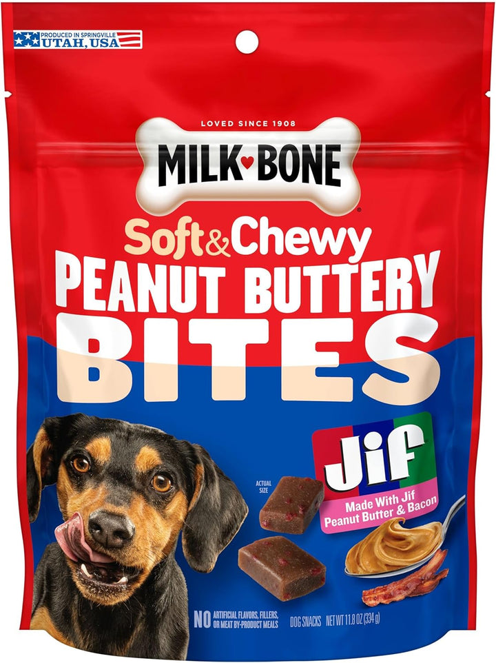 Peanut Buttery Bites Soft Dog Treats with Jif Peanut Butter, 11.8 Ounce Bag