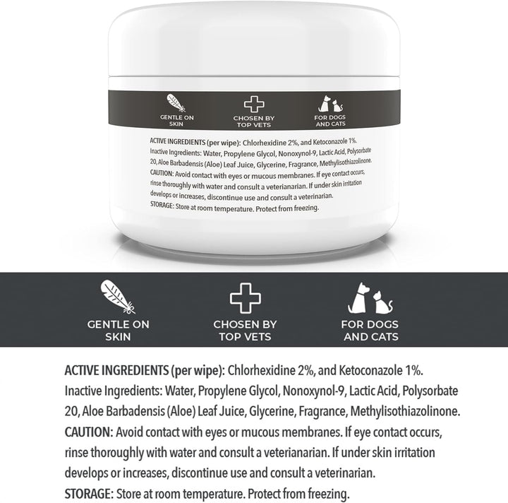 - Antibacterial & Antifungal Wipes for Dogs & Cats (With Chlorhexidine & Ketoconazole)
