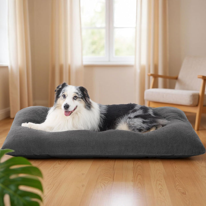 Washable XL Dog Bed for Crate for Extra Large Dogs, Comfort Fluffy Plush Pet Pillow Bed Kennel Pad with Non-Slip Bottom, Machine Washable Pet Sleeping Mat, 41"X27", Gray