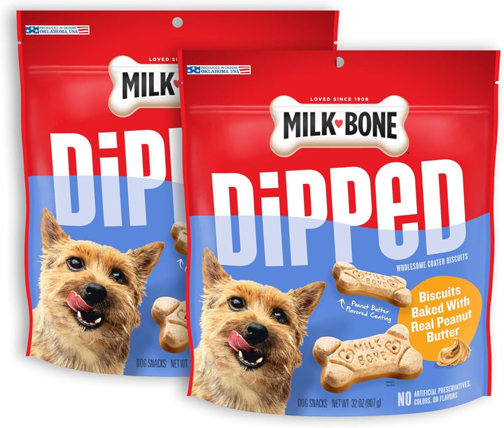 Dipped Dog Treat Biscuits Baked with Real Peanut Butter, 32 Ounce (Pack of 2)
