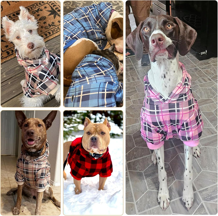 Plaid Dog Hoodie - British Style Warm Dog Sweater Shirt with Leash Hole,Pitbull Clothes Outfits,Winter Coat Apparel for All Breeds Puppy Girl Boy-Cat Apparel