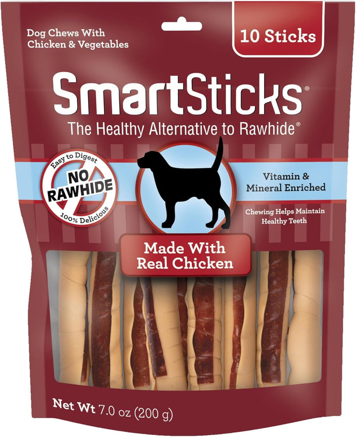Smartsticks, Treat Your Dog to a Rawhide-Free Chew Made with Real Chicken and Vegetables, 10 Sticks