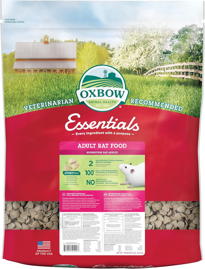 Essentials Rat Food, Pet Food for Adult Rats, All-Natural Vitamin & Mineral Rich Formula, Veterinarian Recommended,  Animal Health, Rodent Pellets, Made in USA, No Artificials, 3 Lb. Bag