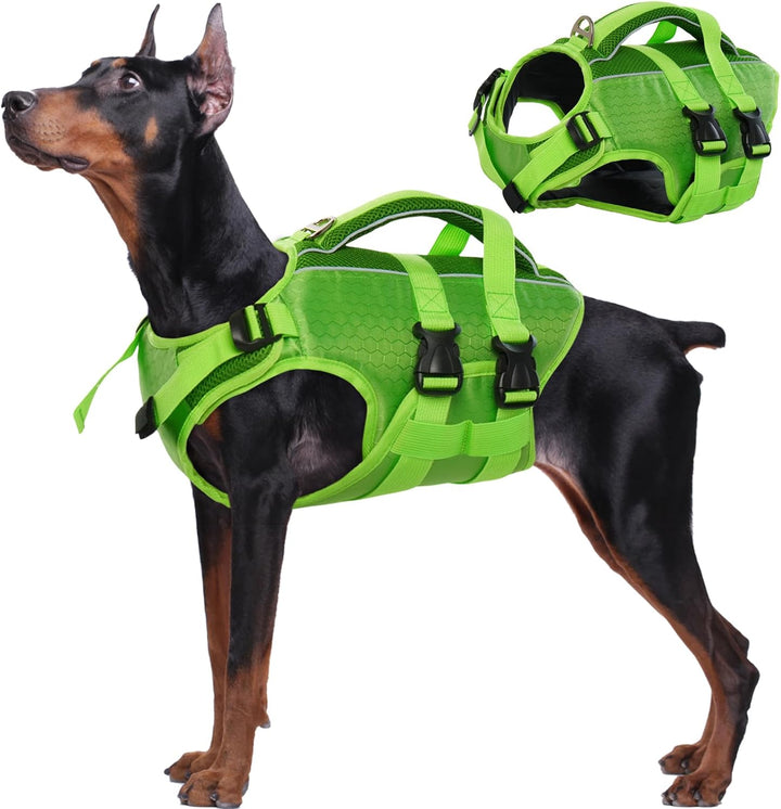 Dog Life Jacket High Flotation, Reflective Dogs Life Vest for Swimming Boating, Adjustable Small Medium Large Dog Lifejacket, Lightweight Dogs Life Preserver Rescue Handle Spring Summer Pool