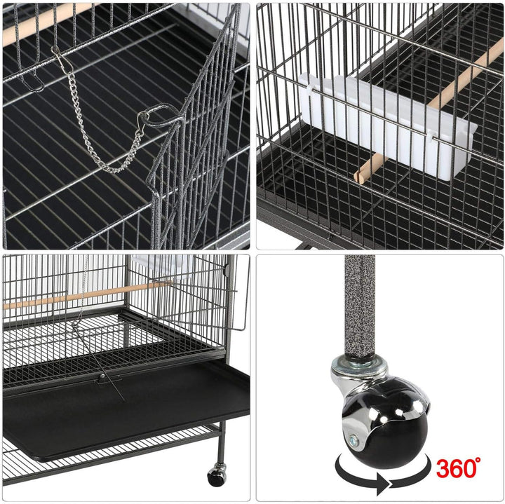 52-Inch Wrought Steel Standing Large Flight King Bird Cage for Cockatiels African Grey Quaker Amazon Sun Parakeets Green Cheek Conures Pigeons Parrot Bird Cage Birdcage with Stand