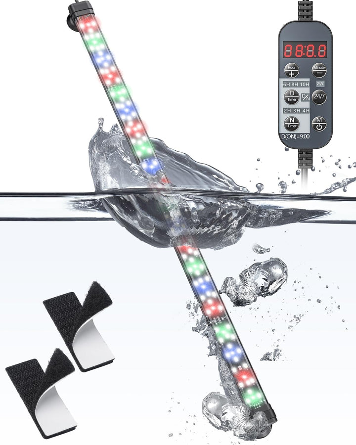 5 W Aquarium LED Light 8 Inch 24/7 Fish Tank Light with Full Spectrum Brilliant White Blue Red Green Lights Multi-Colored Leds with D/N Mode Single Color Effects Timer and Adjustable Brightness