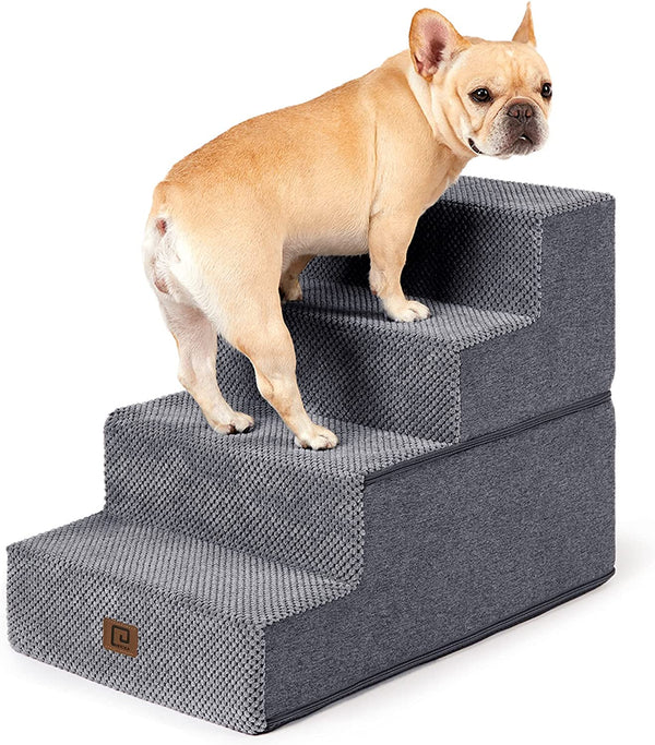 Dog Stairs for Bed 18" H, 4-Step Dog Steps for High Bed, Pet Steps for Small Dogs and Cats, Non-Slip Balanced Pet Ramp Indoor, Grey