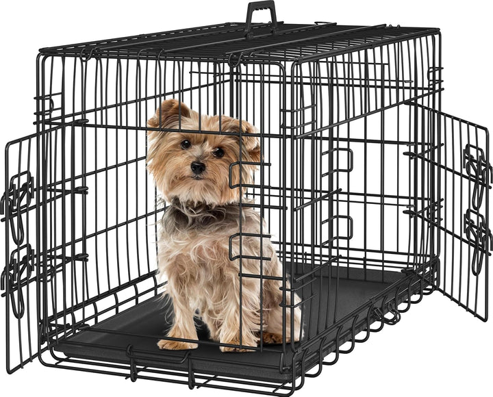 42 Inch Double Door Dog Crate W/Divider for Puppy to Adult XL Collapsible Metal Crate with Removable Tray Wire Dog Kennel for Large Dogs Portable Travel Cage, Black