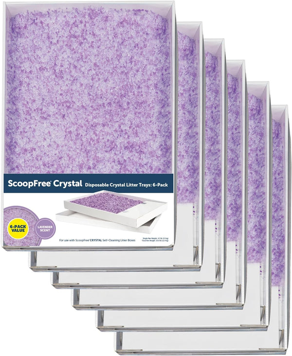 Scoopfree Disposable Crystal Cat Litter Tray - Easy Cleaning Box - Refill Tray for Electric Litter Box - Lavender Scent - 4.3 Lb Bags - 6 Pack
