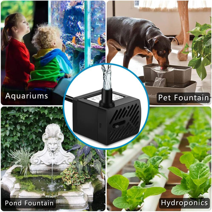 50GPH 3W Mini Submersible Water Pump for Aquariums, Fish Tank, Pond, Fountain, Hydroponics