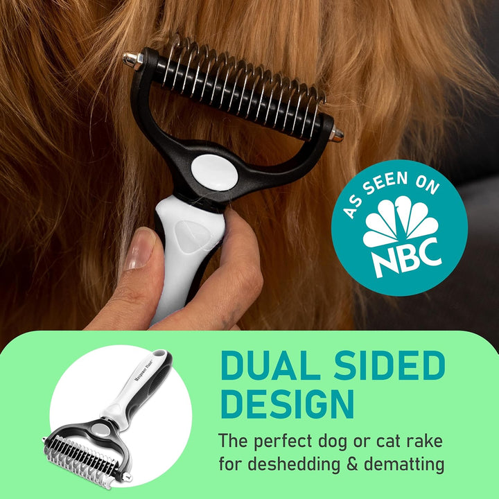 Pet Grooming Brush - Double-Sided Undercoat Rake for Dogs and Cats, Extra Wide, Reduces Shedding by 95%, White