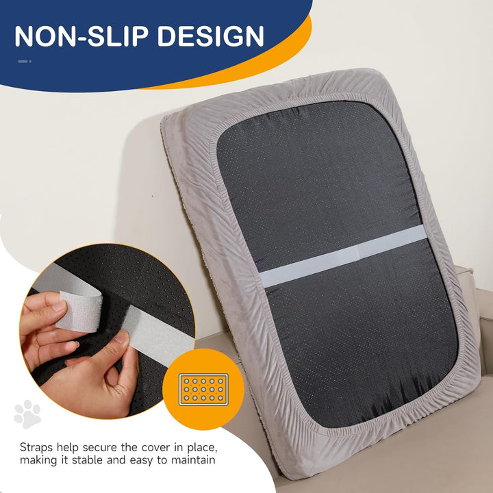 Dog Bed Covers Replacement Washable, Waterproof Dog Sofa Cover Ultra Soft Plush, Quilted, Pet Bed Cover for Cat, Cover Only (Grey, 35.0" L X 23.0" W X 6.5" Th)