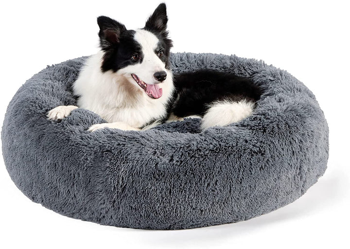 Calming Dog Bed Medium Size Dog - Donut Washable Medium Pet Bed, 30 Inches Anti-Slip round Fluffy Plush Faux Fur Cat Bed, Fits up to 45 Lbs Pets, Camel