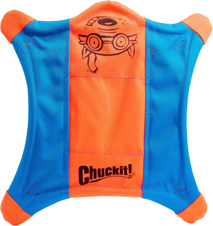 Flying Squirrel Fetch Dog Toy - Water Floating Flyer - Soft and Durable Polyester Canvas Construction - for Medium Dogs - Size Medium - 9.5-Inch Diameter - Pack of 1 - Orange and Blue