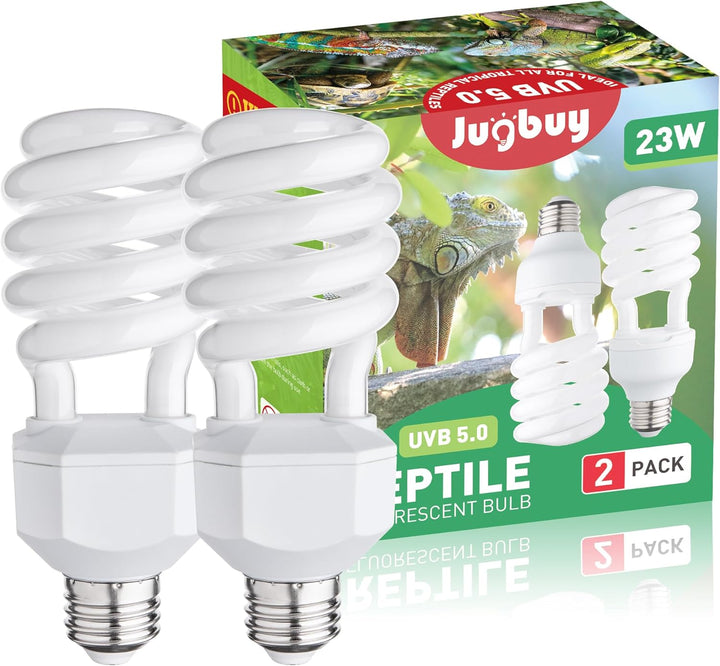 UVB Reptile Light Bulb 10.0, 23W UV Spiral Compact Florescent Terrarium Lamp Ideal for Desert Reptiles Bearded Dragons Lizard Tortoise Iguanas Chameleons Snake - 2 Pack