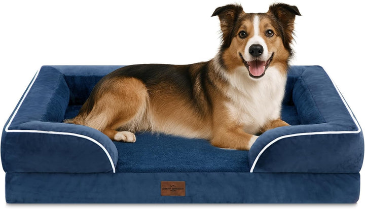 Orthopedic Dog Bed for Extra Large Dogs 42X30 Inch, Waterproof Supportive Egg Crate Foam XL Pet Bed with Removable Bolsters, Dog Couch with Washable Cover & Non-Slip Bottom, Grey