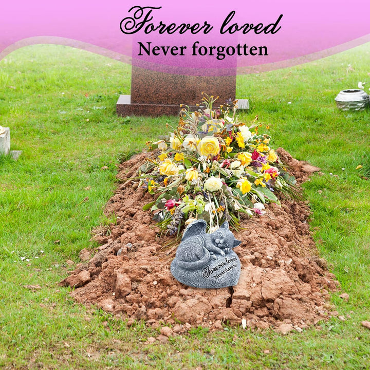 Sleeping Cat Garden Statue - Pet Memorial Stone - Grave Marker - Beautifully Packaged Memorial Gift, Headstones for Cats or Thoughtful Sympathy Gift
