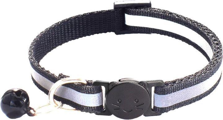 2 Pack Breakaway Cat Collars with Bells, Reflective Design and Claw Print Design, Safety Buckle Kitten Collars Adjustable from 7.5 to 12.5 Inches (Black)