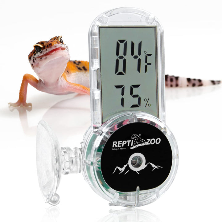 Upgraded Reptile Terrarium Thermometer Hygrometer,Digital Pet Temperature and Humidity Gauge with Suction Cup for Reptile Rearing Box Tank,4-Sides Mounting