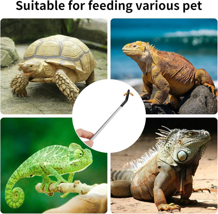 2PCS Stainless Steel Reptile Feeding Tongs with Rubber Tip, 10.6” Straight & Curved Long Tweezers for Aquarium or Craft, Bearded Dragon Tank Snakes Enclosure Accessories, Terrarium Supplies