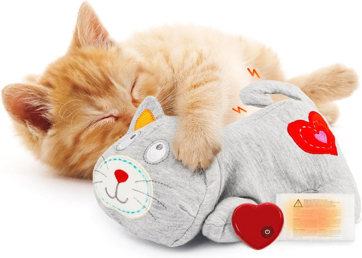 Heartbeat Cat Plush Toy – Calming Kitten Companion with Realistic Heartbeat, Anxiety Relief for Indoor Cats Dogs Pets