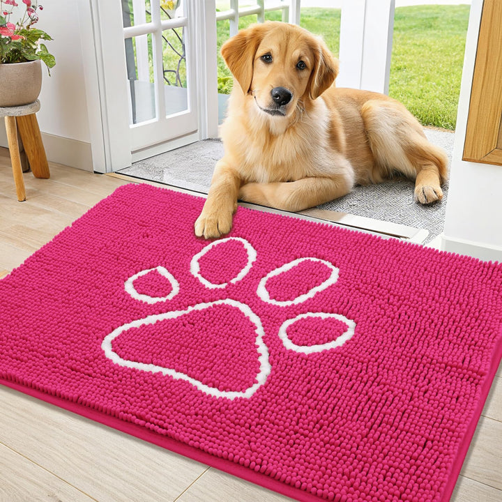 Dog Door Mat for Muddy Paws, Absorbent Dirt Trapper Non Slip Quick Dry Washable Chenille Mat for Mud Dogs, Entry Rug for Indoor and Outdoor (30X20 Inches, Grey)