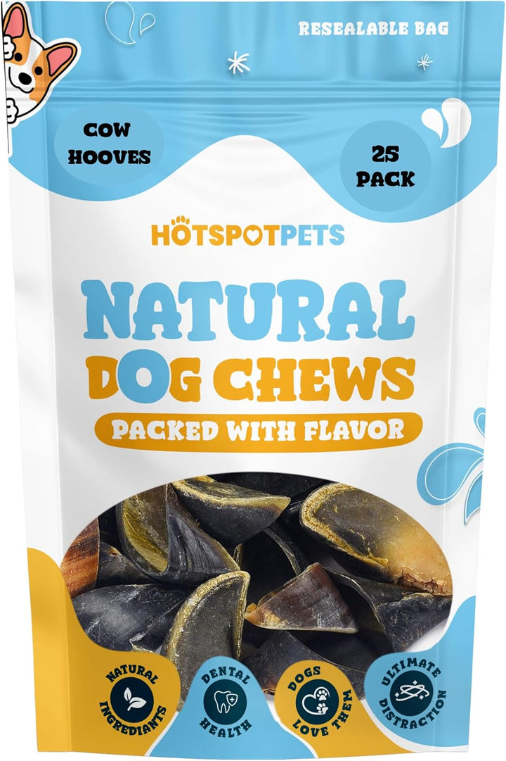 Full-Size Cow Hooves for Dogs (25 Pack) | All-Natural Long Lasting Dog Chews | Made from Grass Fed Cattle | Tasty Treat for Oral Hygiene | Fantastic Alternative for Rawhide and Bully Sticks